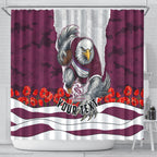 Personalized Sea Eagles ANZAC Tribute Shower Curtain Poppy Field Soldier Silhouette Aboriginal Rugby Mascot