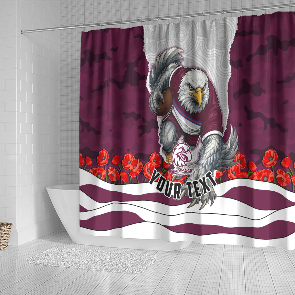 Personalized Sea Eagles ANZAC Tribute Shower Curtain Poppy Field Soldier Silhouette Aboriginal Rugby Mascot