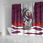 Personalized Sea Eagles ANZAC Tribute Shower Curtain Poppy Field Soldier Silhouette Aboriginal Rugby Mascot