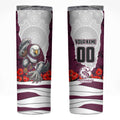 Personalized Sea Eagles ANZAC Tribute Skinny Tumbler Poppy Field Soldier Silhouette Aboriginal Rugby Mascot