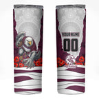 Personalized Sea Eagles ANZAC Tribute Skinny Tumbler Poppy Field Soldier Silhouette Aboriginal Rugby Mascot