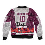 Personalized Sea Eagles ANZAC Tribute Sleeve Zip Bomber Jacket Poppy Field Soldier Silhouette Aboriginal Rugby Mascot