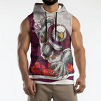 Personalized Sea Eagles ANZAC Tribute Sleeveless Hoodie Poppy Field Soldier Silhouette Aboriginal Rugby Mascot