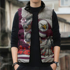 Personalized Sea Eagles ANZAC Tribute Sleeveless Puffer Jacket Poppy Field Soldier Silhouette Aboriginal Rugby Mascot