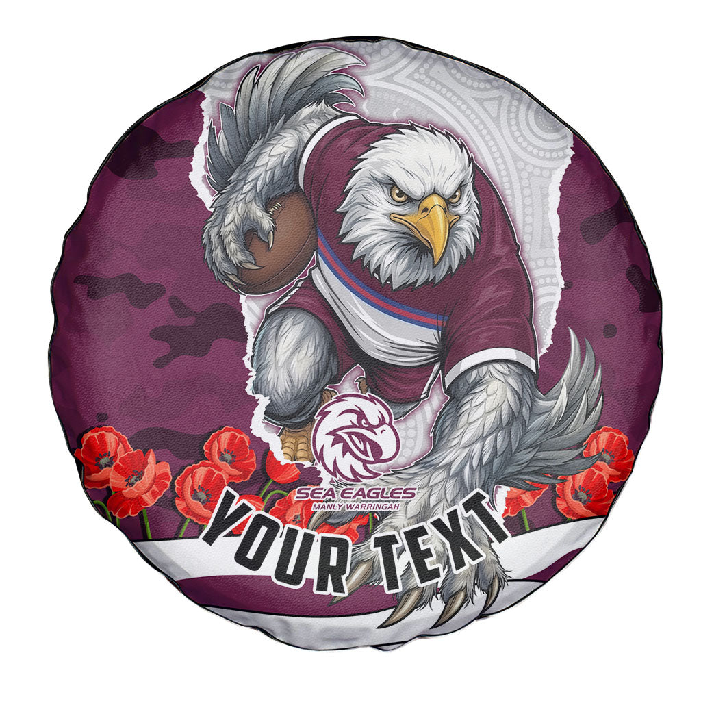 Personalized Sea Eagles ANZAC Tribute Spare Tire Cover Poppy Field Soldier Silhouette Aboriginal Rugby Mascot