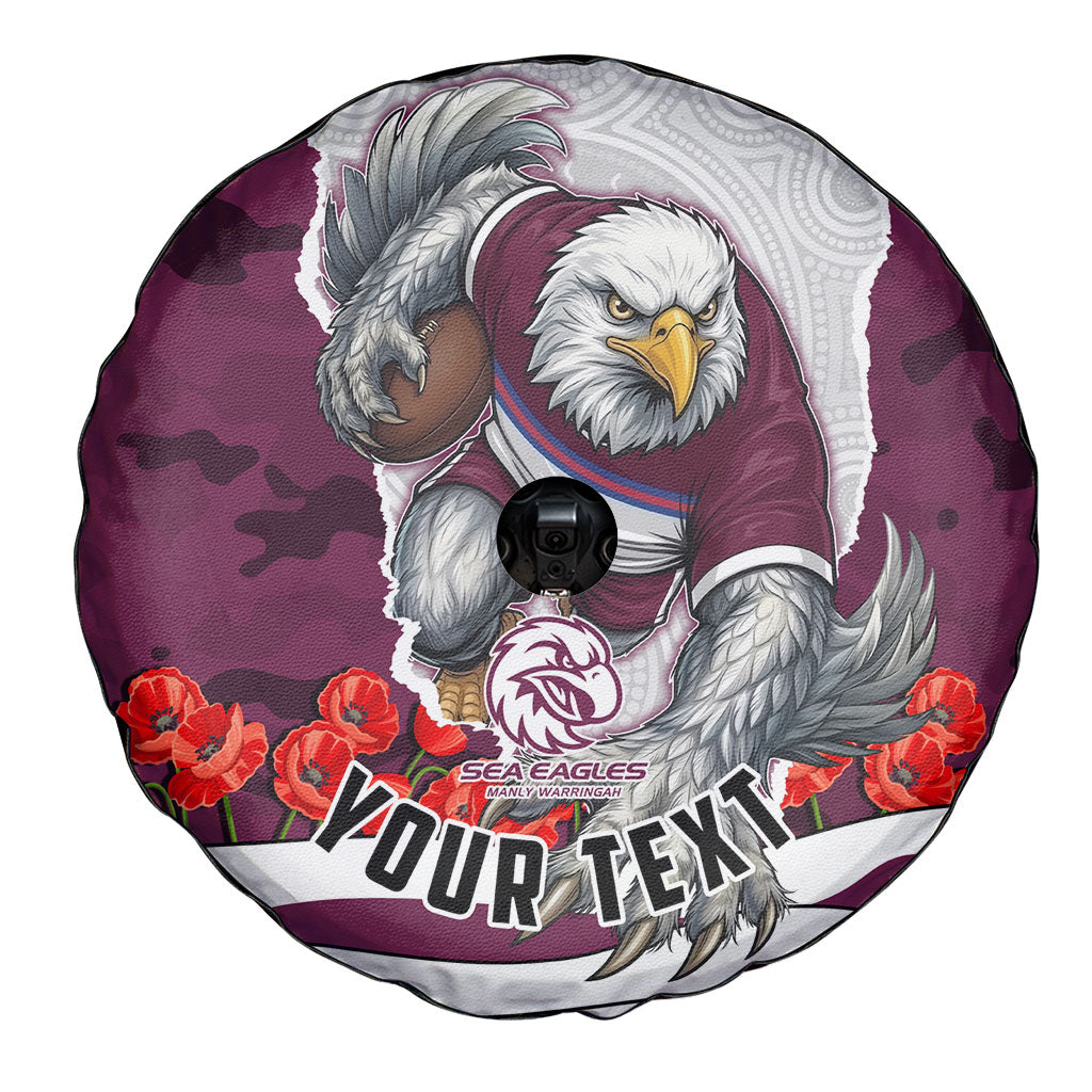 Personalized Sea Eagles ANZAC Tribute Spare Tire Cover Poppy Field Soldier Silhouette Aboriginal Rugby Mascot