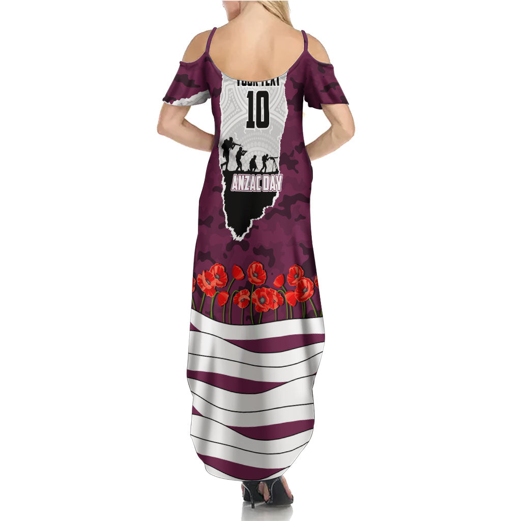 Personalized Sea Eagles ANZAC Tribute Summer Maxi Dress Poppy Field Soldier Silhouette Aboriginal Rugby Mascot