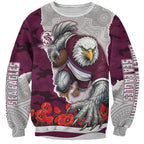 Personalized Sea Eagles ANZAC Tribute Sweatshirt Poppy Field Soldier Silhouette Aboriginal Rugby Mascot