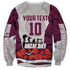 Personalized Sea Eagles ANZAC Tribute Sweatshirt Poppy Field Soldier Silhouette Aboriginal Rugby Mascot