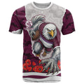 Personalized Sea Eagles ANZAC Tribute T Shirt Poppy Field Soldier Silhouette Aboriginal Rugby Mascot