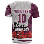 Personalized Sea Eagles ANZAC Tribute T Shirt Poppy Field Soldier Silhouette Aboriginal Rugby Mascot