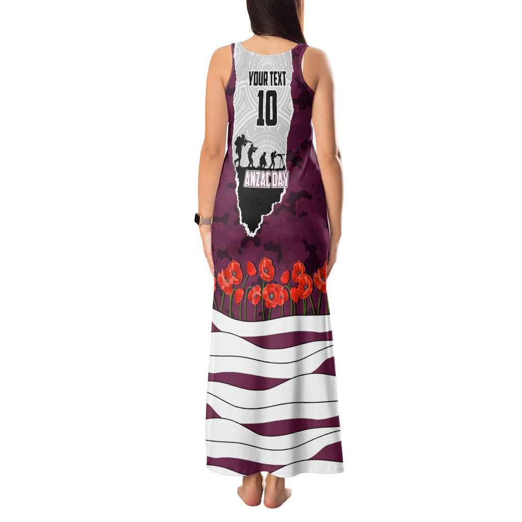 Personalized Sea Eagles ANZAC Tribute Tank Maxi Dress Poppy Field Soldier Silhouette Aboriginal Rugby Mascot