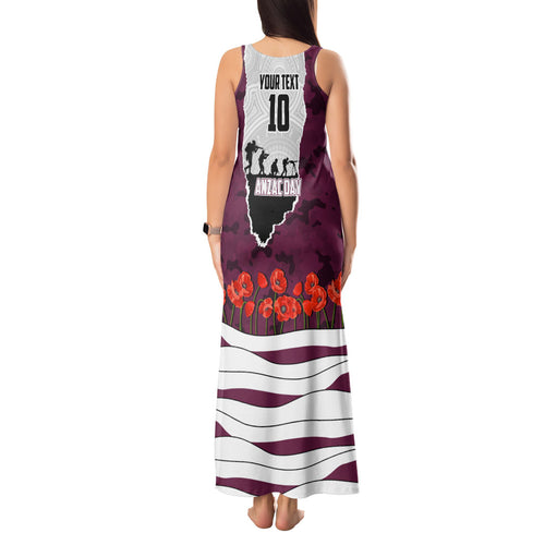 Personalized Sea Eagles ANZAC Tribute Tank Maxi Dress Poppy Field Soldier Silhouette Aboriginal Rugby Mascot
