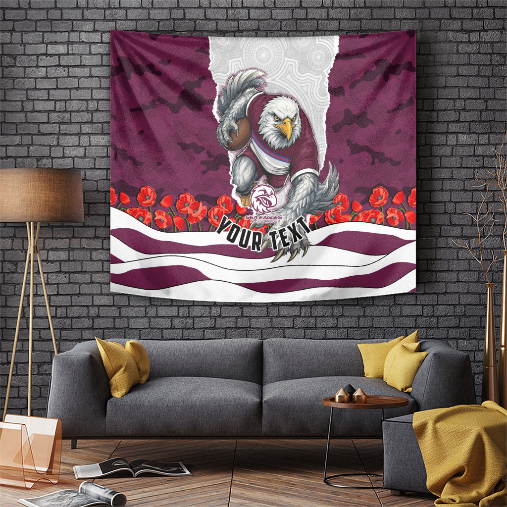 Personalized Sea Eagles ANZAC Tribute Tapestry Poppy Field Soldier Silhouette Aboriginal Rugby Mascot
