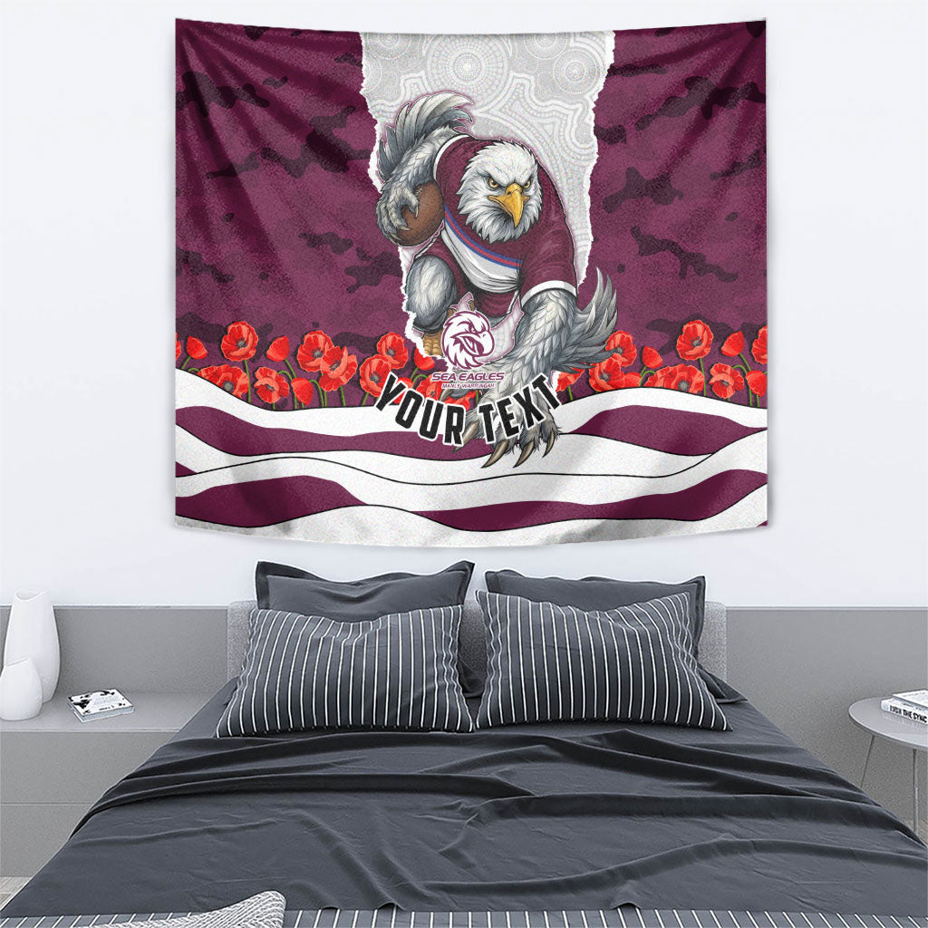 Personalized Sea Eagles ANZAC Tribute Tapestry Poppy Field Soldier Silhouette Aboriginal Rugby Mascot