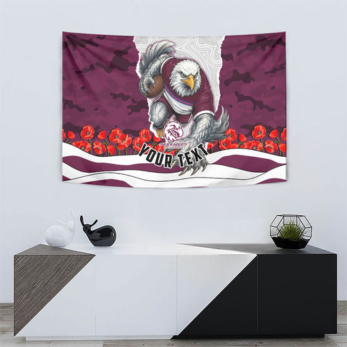 Personalized Sea Eagles ANZAC Tribute Tapestry Poppy Field Soldier Silhouette Aboriginal Rugby Mascot