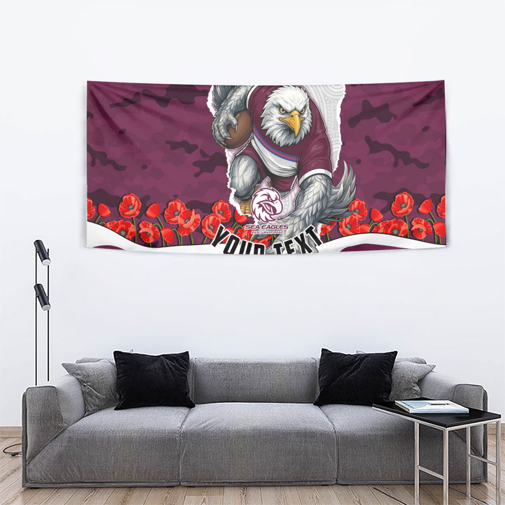 Personalized Sea Eagles ANZAC Tribute Tapestry Poppy Field Soldier Silhouette Aboriginal Rugby Mascot