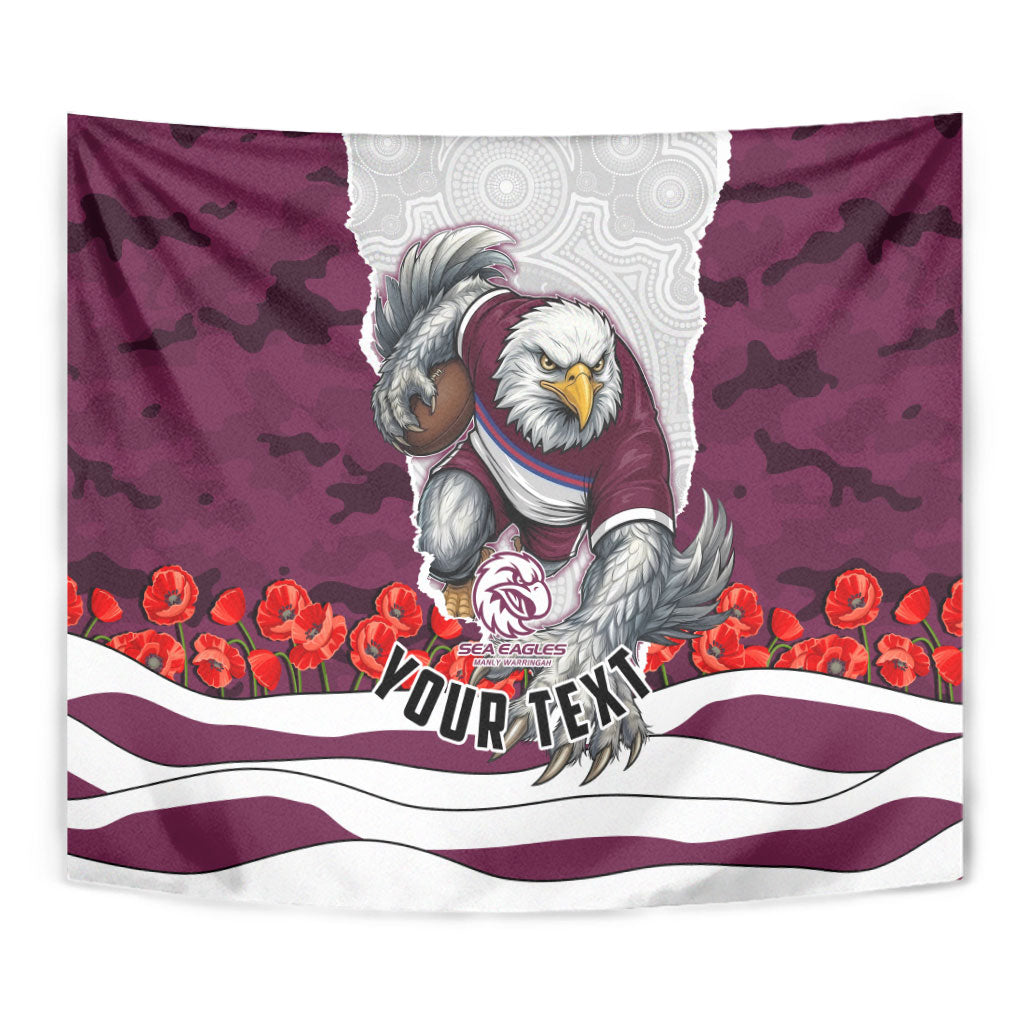 Personalized Sea Eagles ANZAC Tribute Tapestry Poppy Field Soldier Silhouette Aboriginal Rugby Mascot