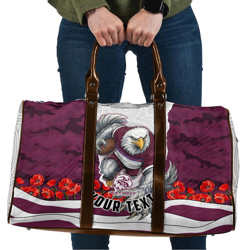 Personalized Sea Eagles ANZAC Tribute Travel Bag Poppy Field Soldier Silhouette Aboriginal Rugby Mascot