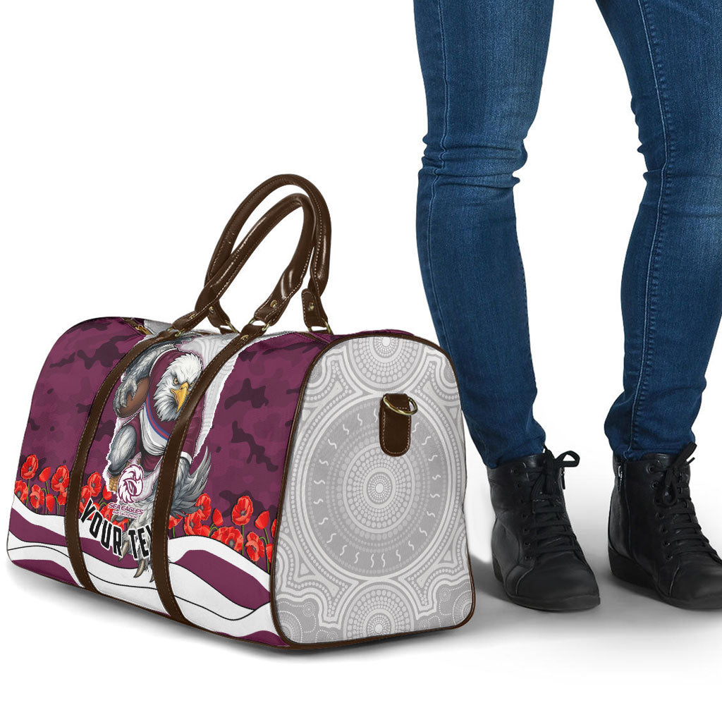Personalized Sea Eagles ANZAC Tribute Travel Bag Poppy Field Soldier Silhouette Aboriginal Rugby Mascot