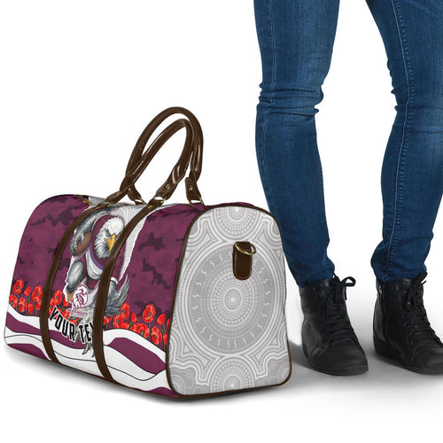 Personalized Sea Eagles ANZAC Tribute Travel Bag Poppy Field Soldier Silhouette Aboriginal Rugby Mascot