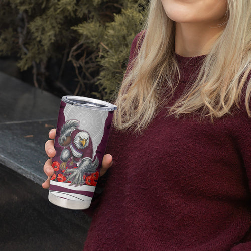 Personalized Sea Eagles ANZAC Tribute Tumbler Cup Poppy Field Soldier Silhouette Aboriginal Rugby Mascot