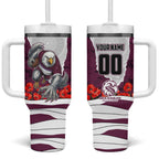Personalized Sea Eagles ANZAC Tribute Tumbler With Handle Poppy Field Soldier Silhouette Aboriginal Rugby Mascot