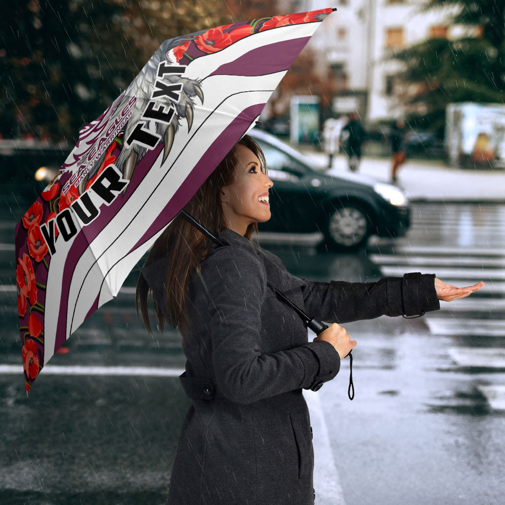 Personalized Sea Eagles ANZAC Tribute Umbrella Poppy Field Soldier Silhouette Aboriginal Rugby Mascot