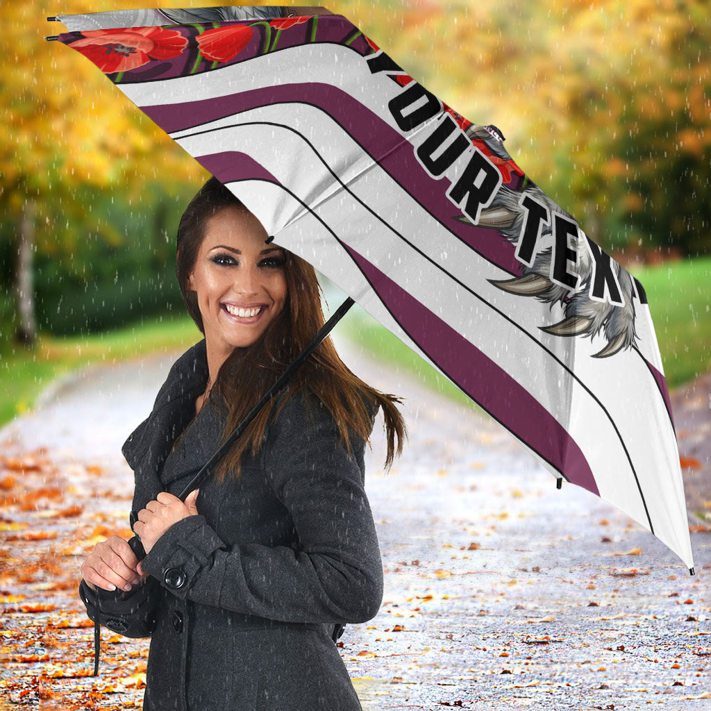 Personalized Sea Eagles ANZAC Tribute Umbrella Poppy Field Soldier Silhouette Aboriginal Rugby Mascot