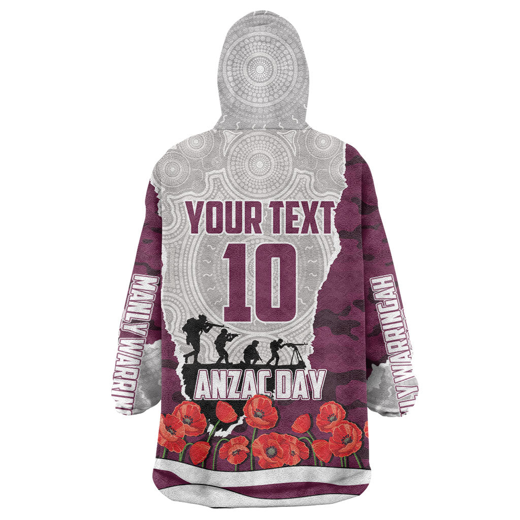 Personalized Sea Eagles ANZAC Tribute Wearable Blanket Hoodie Poppy Field Soldier Silhouette Aboriginal Rugby Mascot