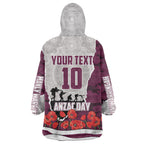 Personalized Sea Eagles ANZAC Tribute Wearable Blanket Hoodie Poppy Field Soldier Silhouette Aboriginal Rugby Mascot