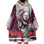 Personalized Sea Eagles ANZAC Tribute Wearable Blanket Hoodie Poppy Field Soldier Silhouette Aboriginal Rugby Mascot