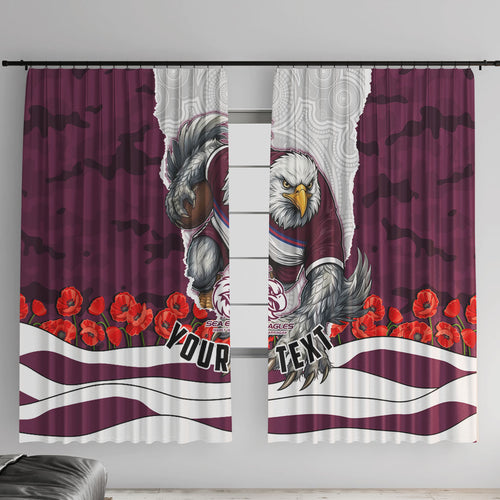 Personalized Sea Eagles ANZAC Tribute Window Curtain Poppy Field Soldier Silhouette Aboriginal Rugby Mascot