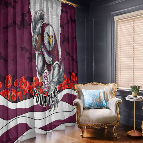 Personalized Sea Eagles ANZAC Tribute Window Curtain Poppy Field Soldier Silhouette Aboriginal Rugby Mascot