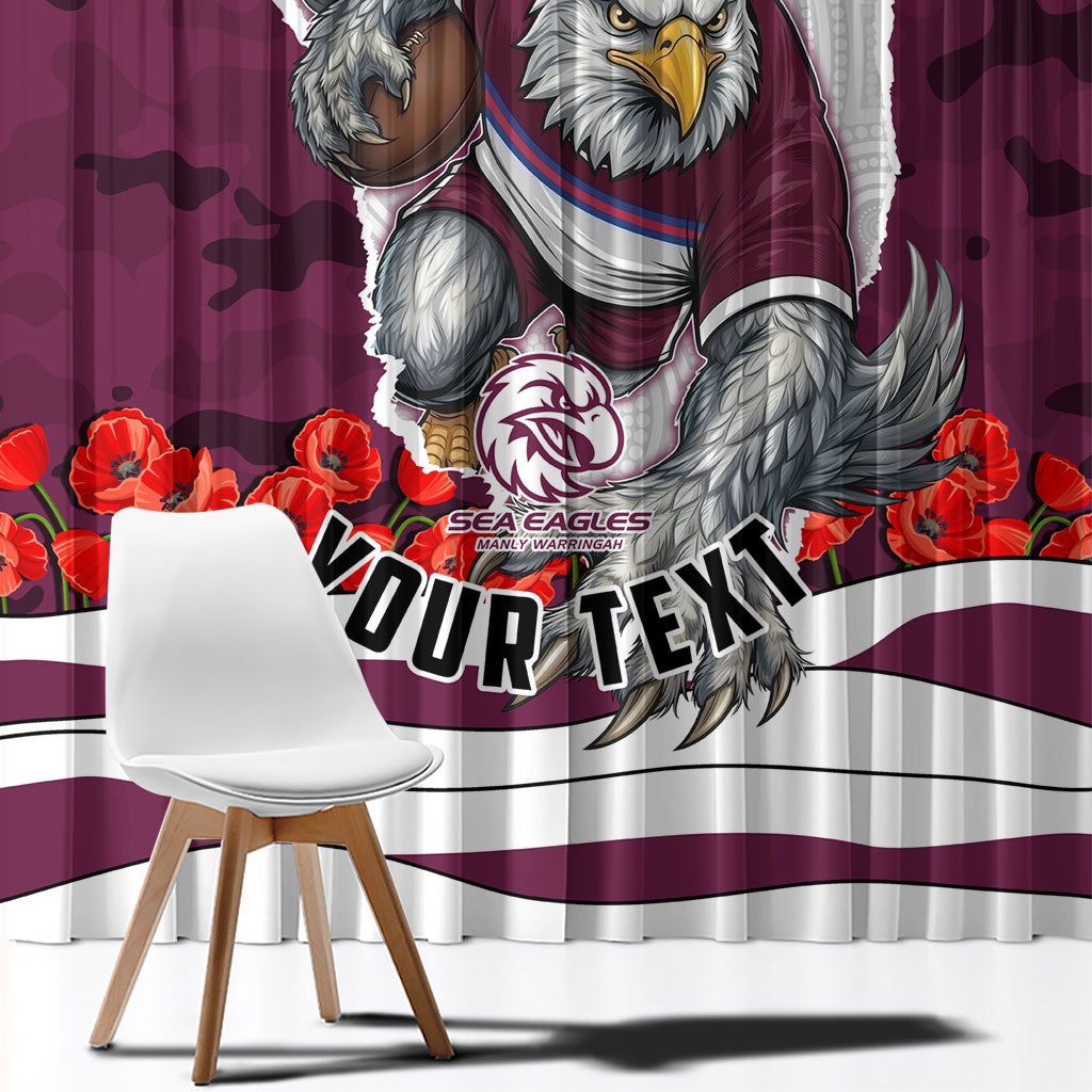 Personalized Sea Eagles ANZAC Tribute Window Curtain Poppy Field Soldier Silhouette Aboriginal Rugby Mascot