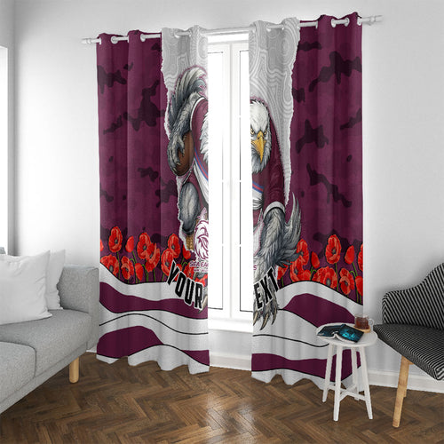 Personalized Sea Eagles ANZAC Tribute Window Curtain Poppy Field Soldier Silhouette Aboriginal Rugby Mascot