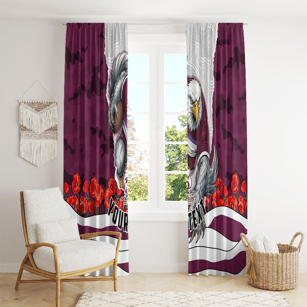 Personalized Sea Eagles ANZAC Tribute Window Curtain Poppy Field Soldier Silhouette Aboriginal Rugby Mascot