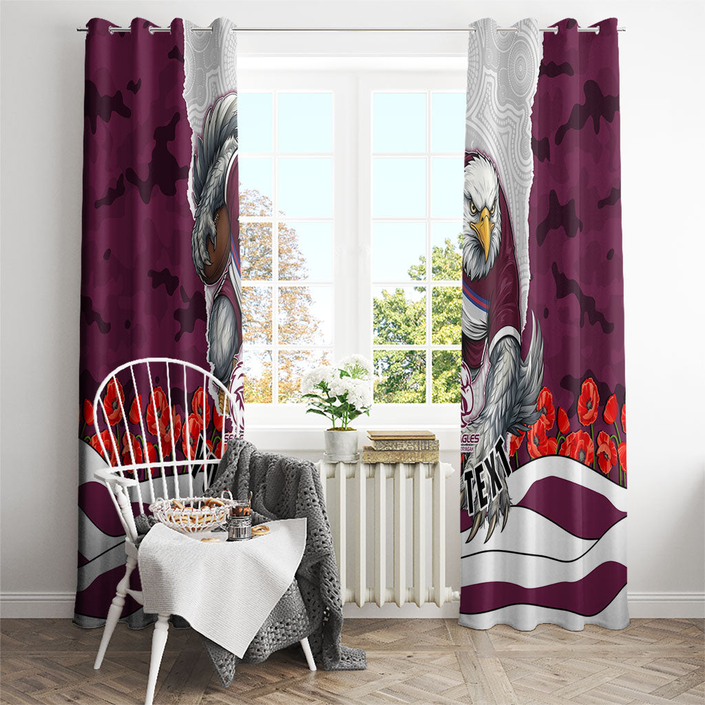 Personalized Sea Eagles ANZAC Tribute Window Curtain Poppy Field Soldier Silhouette Aboriginal Rugby Mascot