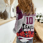 Personalized Sea Eagles ANZAC Tribute Women Casual Shirt Poppy Field Soldier Silhouette Aboriginal Rugby Mascot