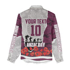 Personalized Sea Eagles ANZAC Tribute Women Casual Shirt Poppy Field Soldier Silhouette Aboriginal Rugby Mascot