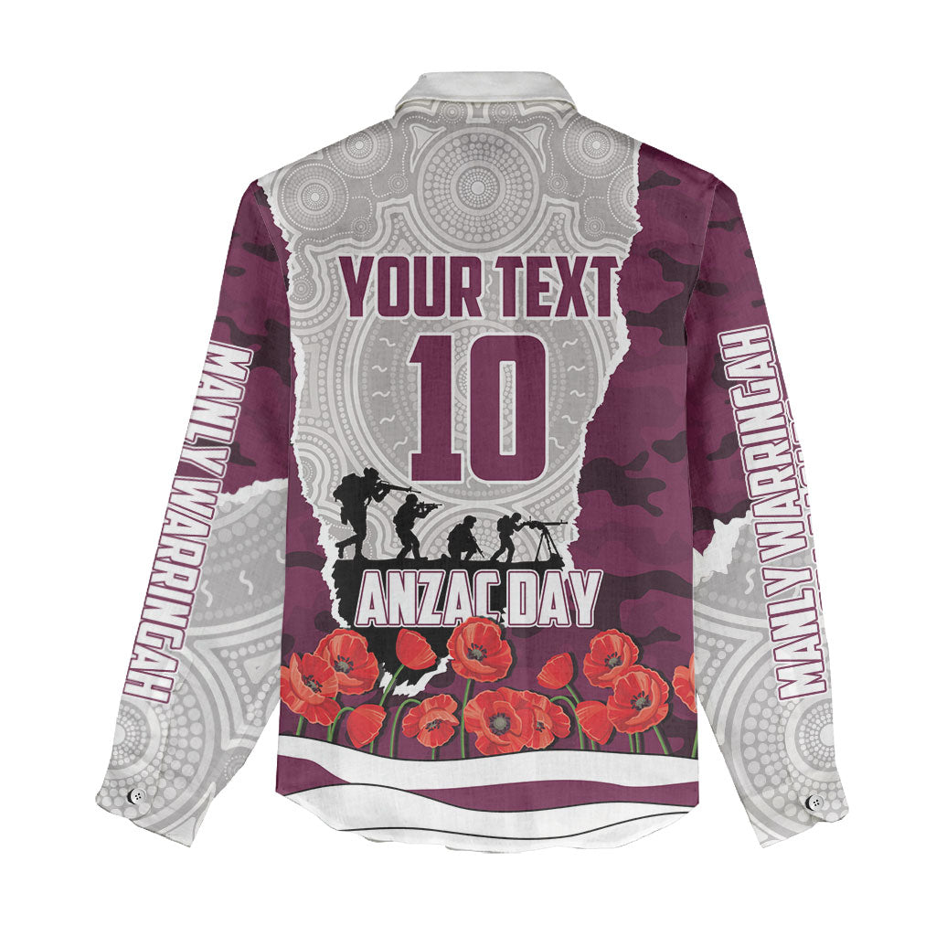 Personalized Sea Eagles ANZAC Tribute Women Casual Shirt Poppy Field Soldier Silhouette Aboriginal Rugby Mascot