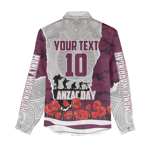 Personalized Sea Eagles ANZAC Tribute Women Casual Shirt Poppy Field Soldier Silhouette Aboriginal Rugby Mascot