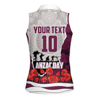 Personalized Sea Eagles ANZAC Tribute Women Sleeveless Polo Shirt Poppy Field Soldier Silhouette Aboriginal Rugby Mascot