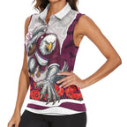 Personalized Sea Eagles ANZAC Tribute Women Sleeveless Polo Shirt Poppy Field Soldier Silhouette Aboriginal Rugby Mascot