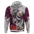 Personalized Sea Eagles ANZAC Tribute Zip Hoodie Poppy Field Soldier Silhouette Aboriginal Rugby Mascot