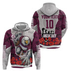 Personalized Sea Eagles ANZAC Tribute Zip Hoodie Poppy Field Soldier Silhouette Aboriginal Rugby Mascot