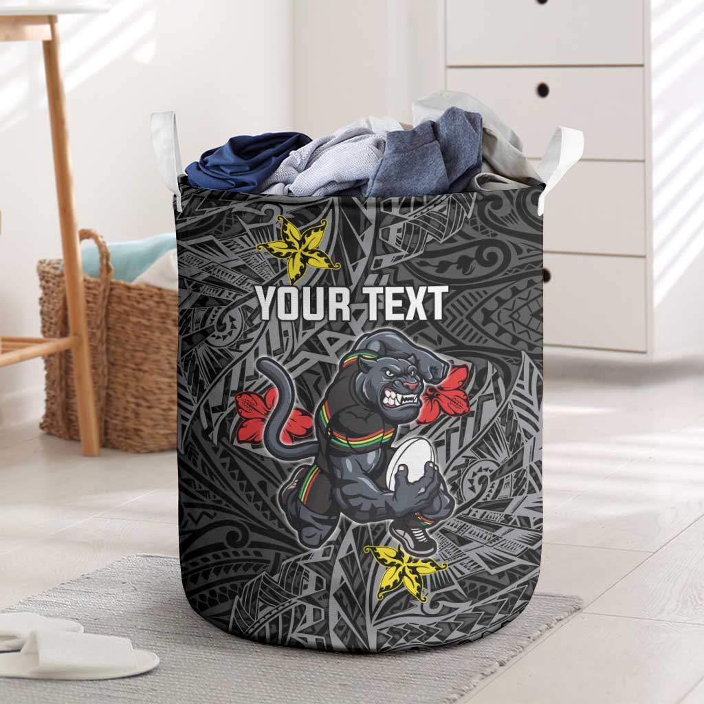 Personalised Penrith Panthers Laundry Basket Polynesian Tribal Pattern With Rugby Panther Mascot Art