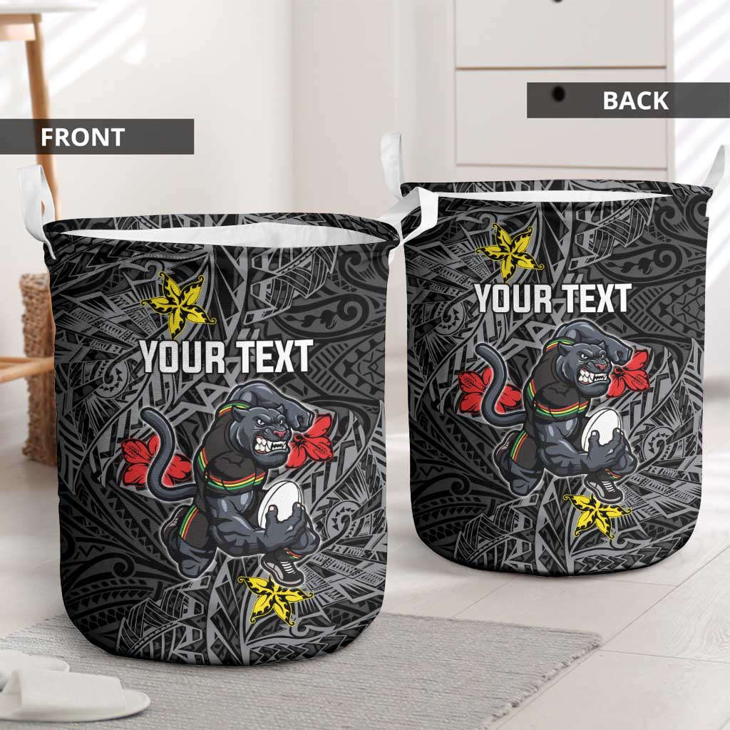 Personalised Penrith Panthers Laundry Basket Polynesian Tribal Pattern With Rugby Panther Mascot Art