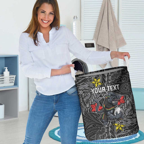 Personalised Penrith Panthers Laundry Basket Polynesian Tribal Pattern With Rugby Panther Mascot Art