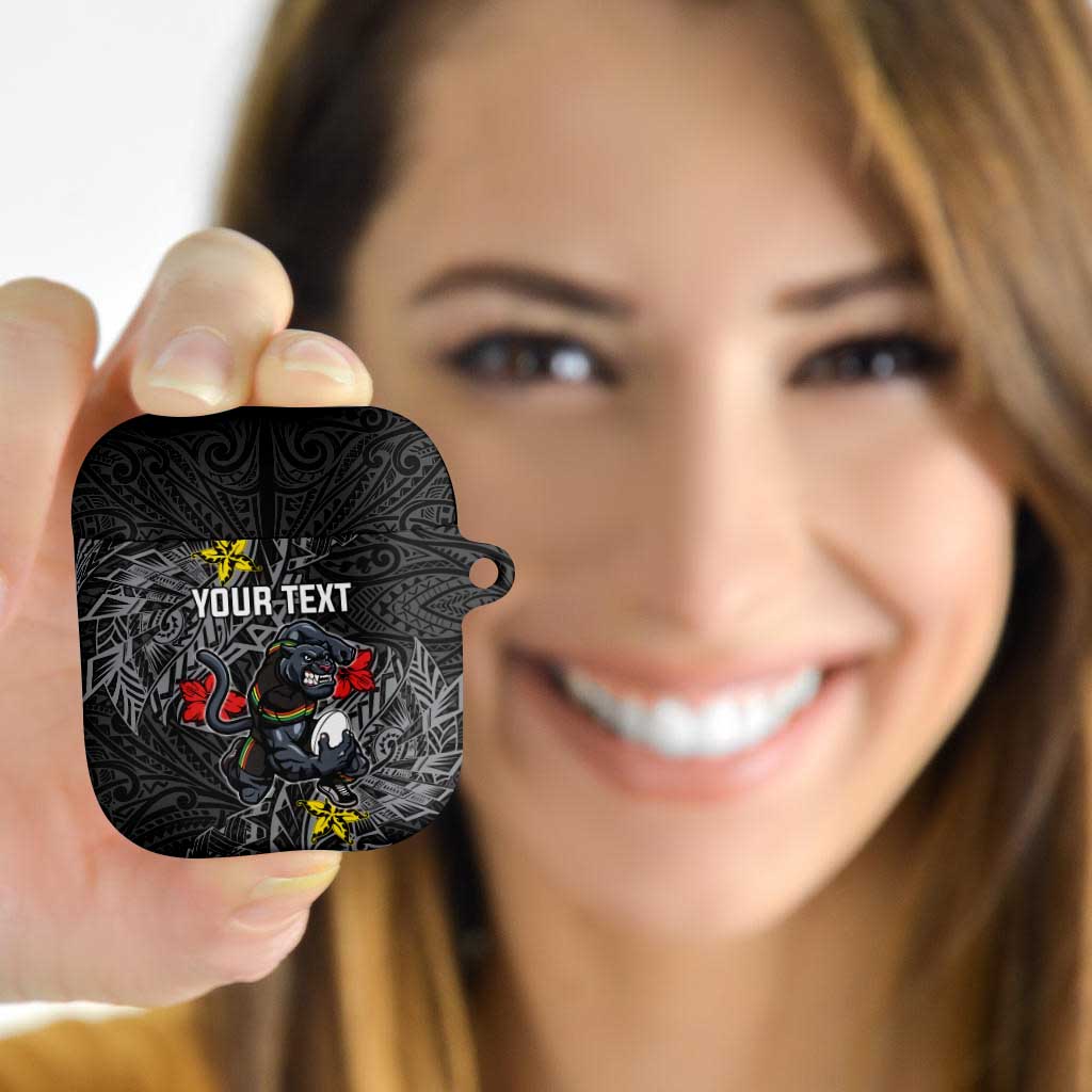 Personalised Penrith Panthers AirPods Case Polynesian Tribal Pattern With Rugby Panther Mascot Art